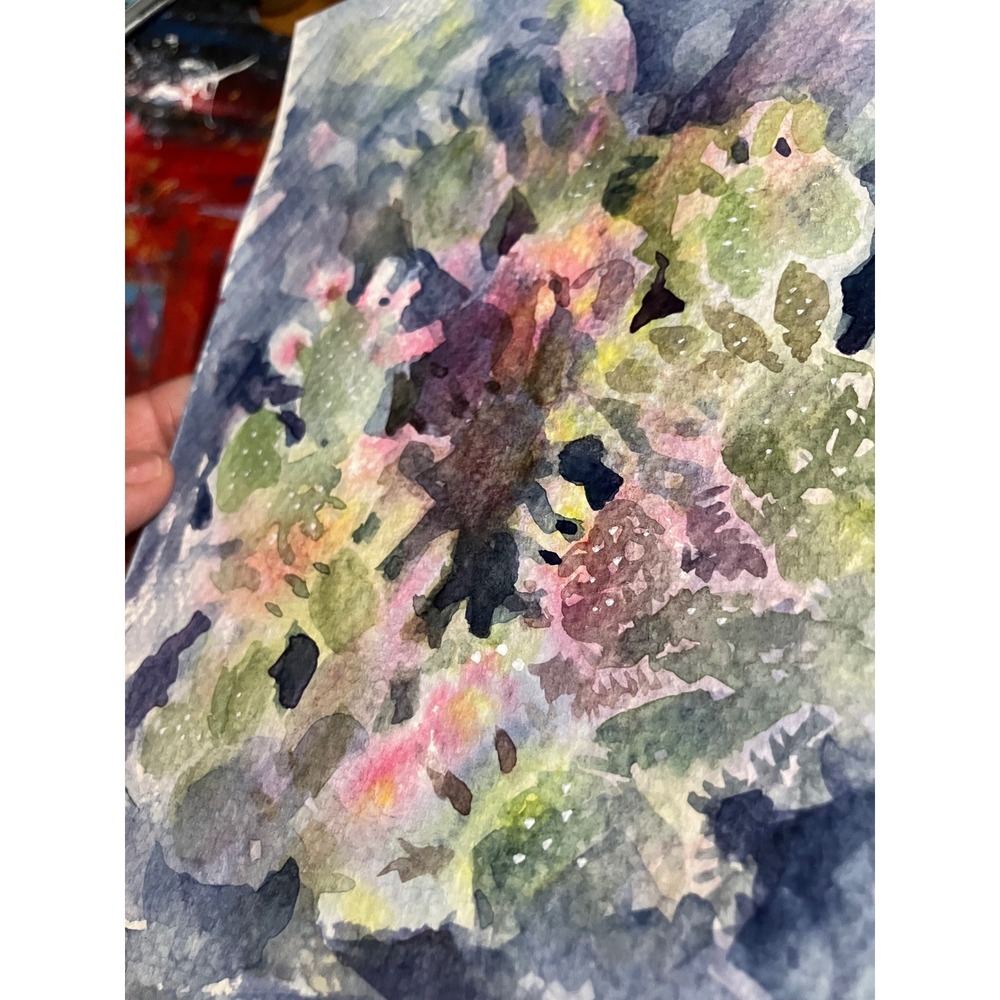Prickly pear cactus original painting signed desert art southwest Artettina USA - Picture 7 of 8